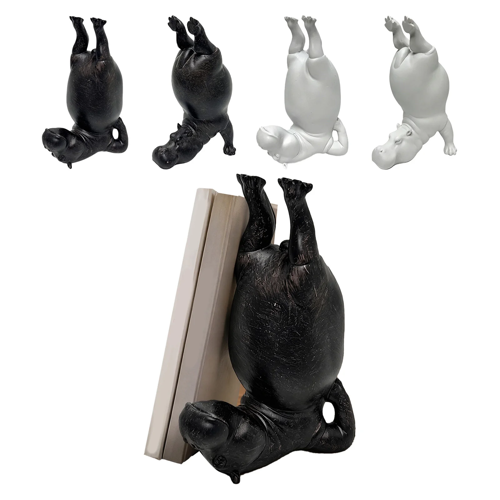 Resin Hippo Figurine Funny Acrobat Design Yoga Hippo Bookend 8.27-Inch Tall Support & Stable Build for Home Decoration