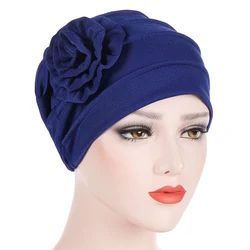 Women Big Flower Turban Cotton Cancer Beanie Bonnet Inner Hijabs Cap Hair Loss Chemo Hat Elastic Head Cap Muslim Indian Hat