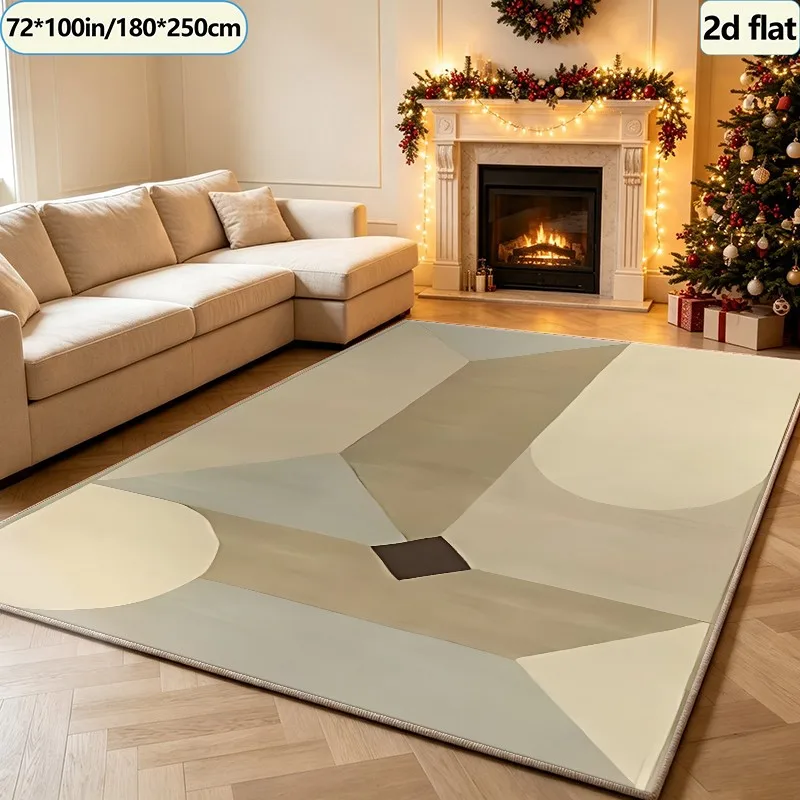 Beige Neutral-Toned Geometric Patchwork Carpet, Mid-Century Bohemian Style Carpet, Suitable for Living Room and Bedroom Floor Decoration