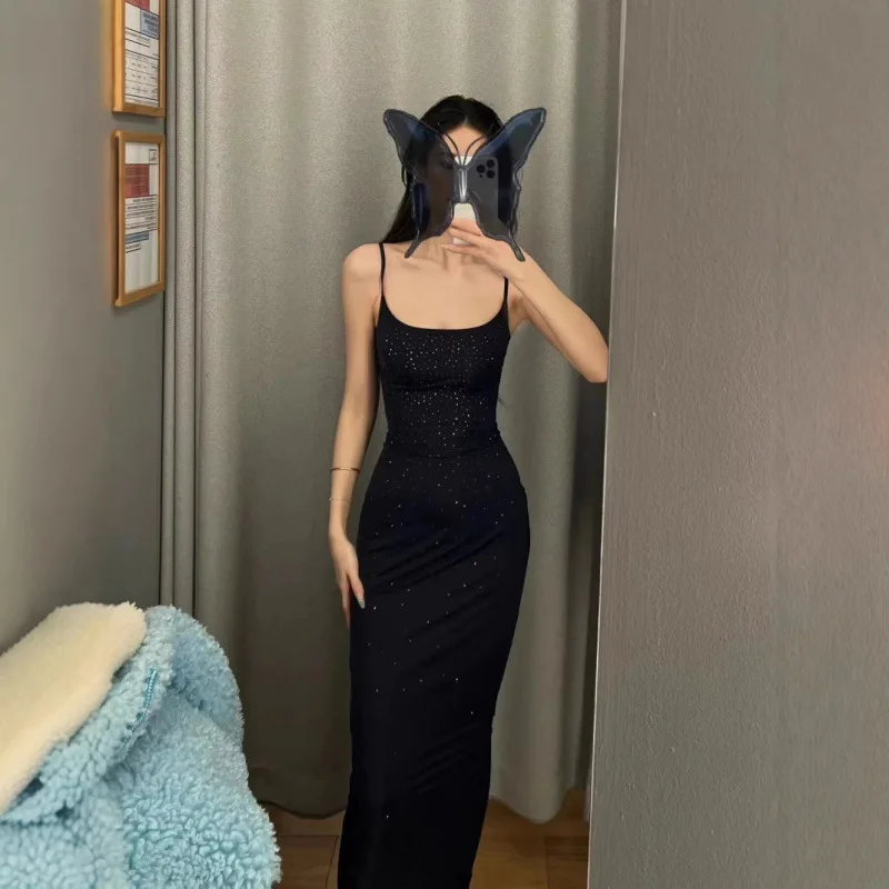 

KHY kylie the same sexy backless hot rhinestone dress skirt hem zipper can slit waisted package hip halter dress