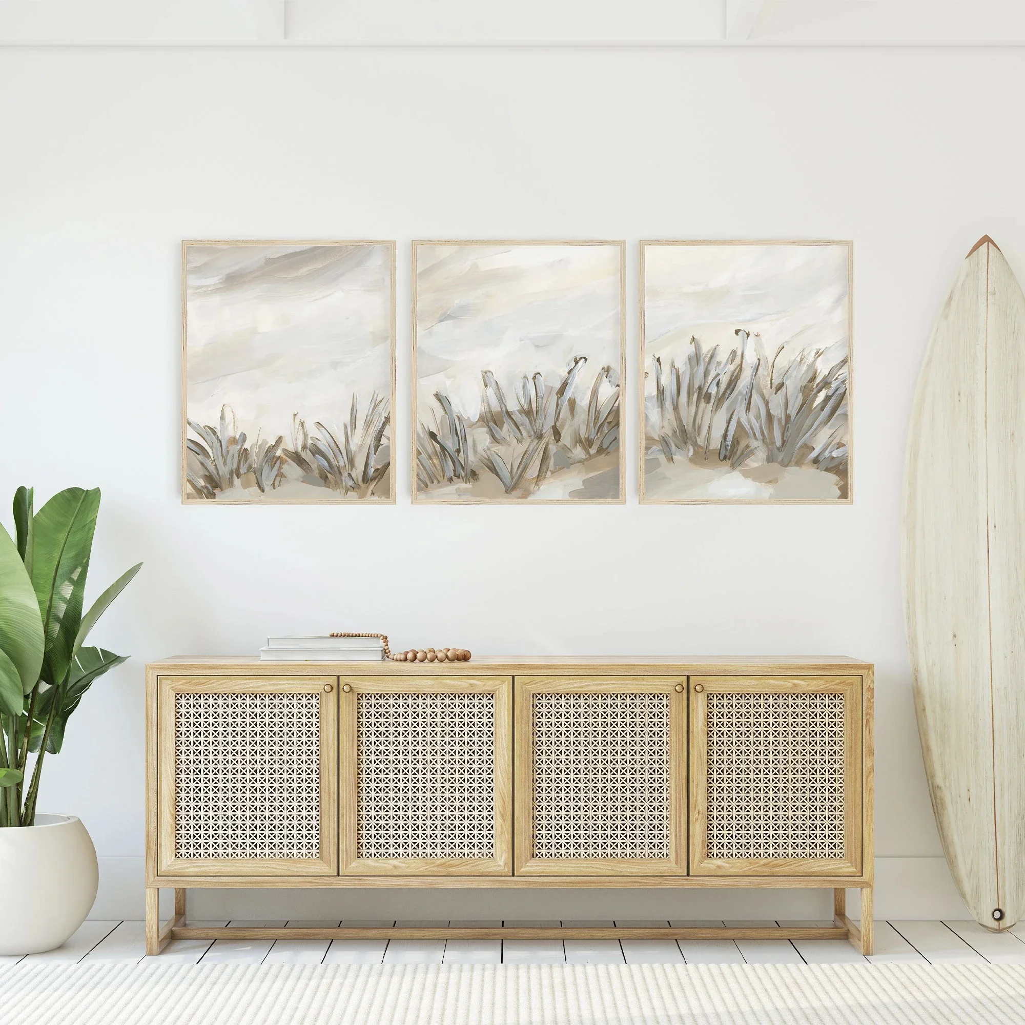Minimalist Neutral Coastal Grass Wall Art Set, Abstract Dune Landscape Canvas Prints, Boho Living Room Bedroom Home Decor Gifts