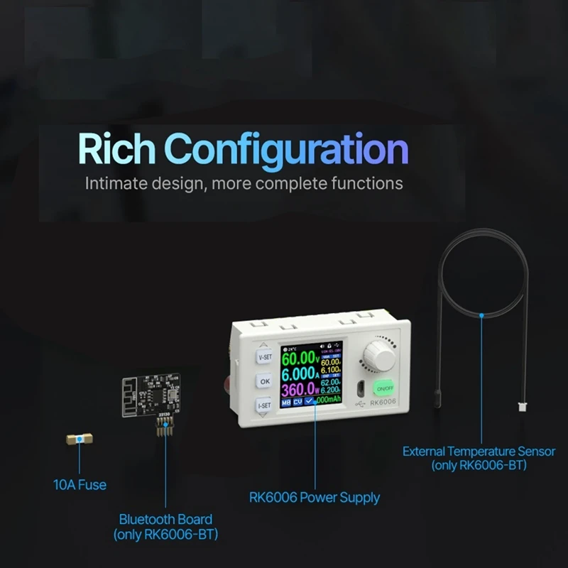 RK6006-BT Digital Control Power Supply Buck Converter 60V 6A 4 Digit COMM Adjustable DC To DC Step Down Voltage Bench