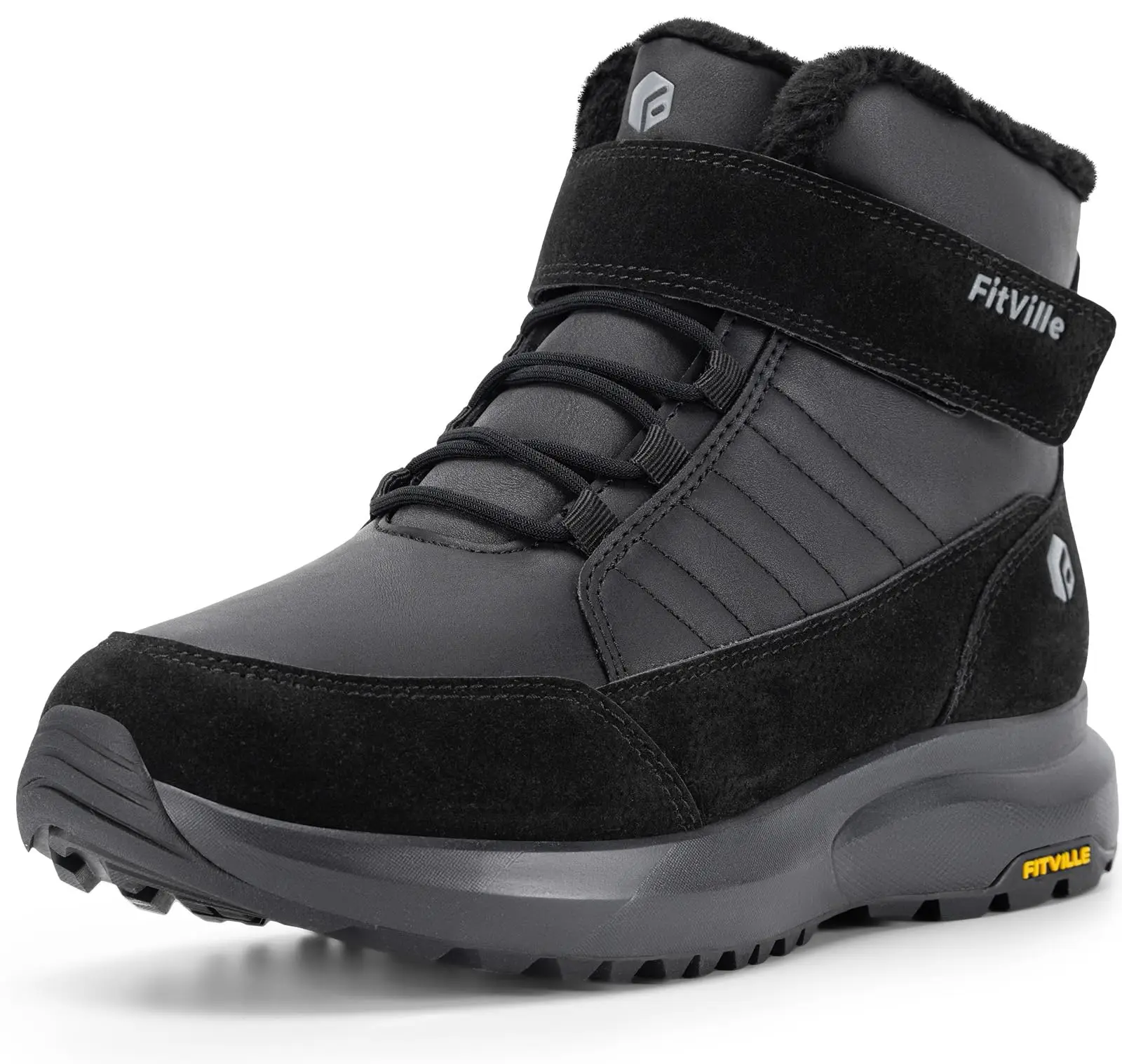 FitVille Wide Width Mens Winter Boots Fur Lined Wide Snow Boot Lightweight Non Slip Outdoor Mens Diabetic Shoes For Flat Feet