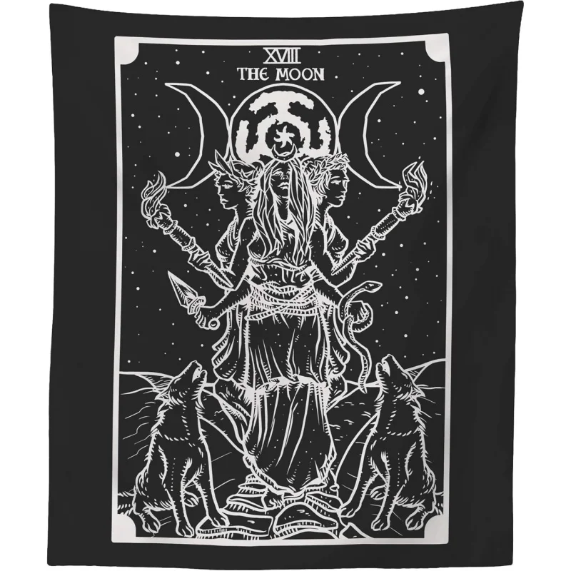 Tapeçaria de Cartas de Tarô da Deusa Hécate (Preto e Preto Fosco) para Pendurar na Parede (60" x 50")