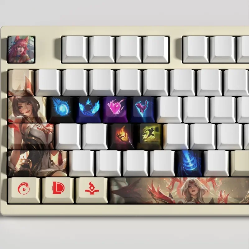 

Колпачки для клавиш в стиле аниме с героями мультфильмов для механических клавиатур, тематические товары для игр Ahri, аксессуары для игровой клавиатуры, совместимые с 61/68/75/84
