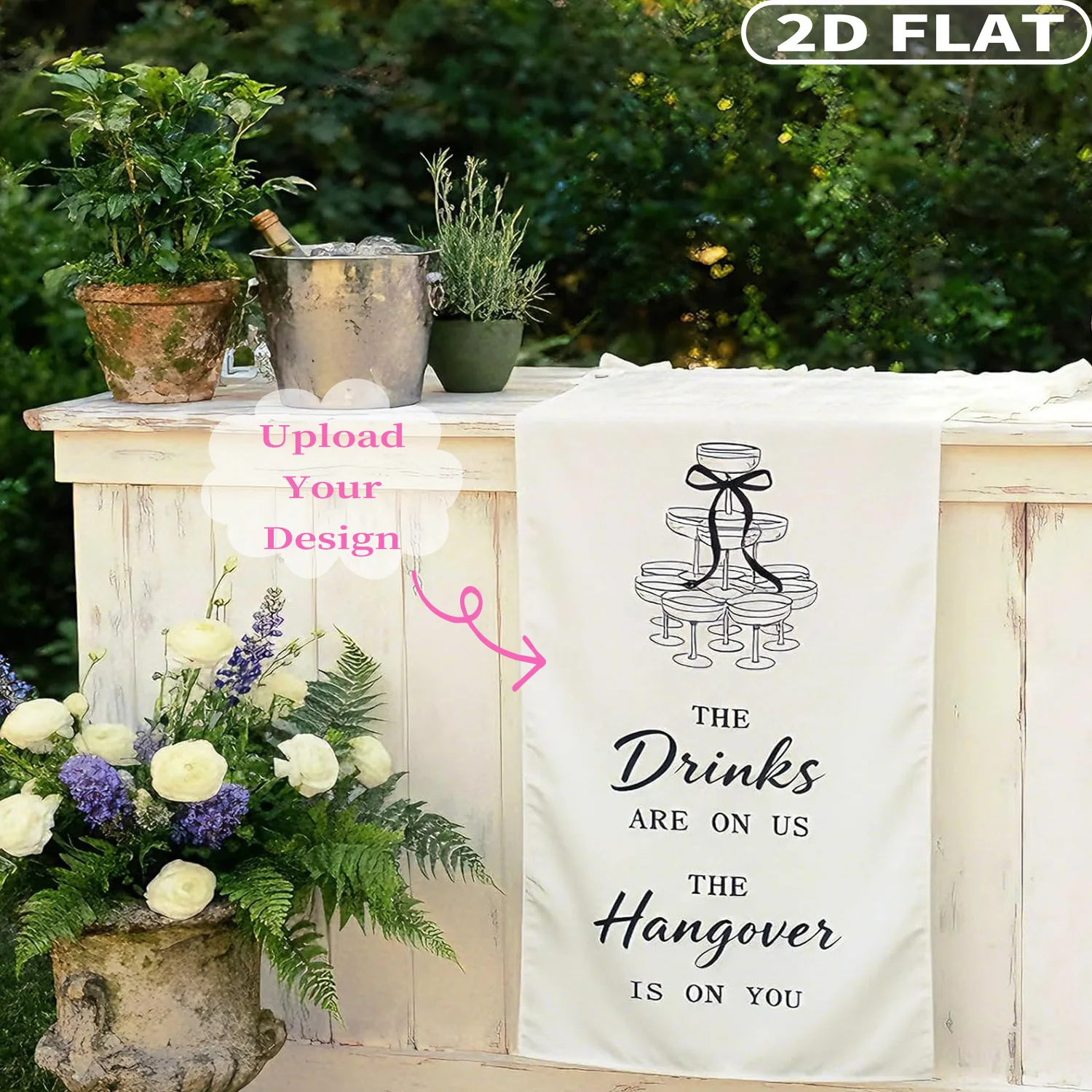 

2D FLAT Custom 1pc Bar Banner, Bar Sign Signature Drinks Sign for Wedding Table Banner for Reception, Polyester Washable Banner
