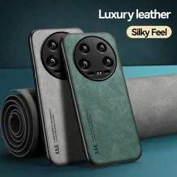 Luxury Magnetic Car Holder Leather Phone Case For Xiaomi 14 ultra   Silicone Protect Back Cover