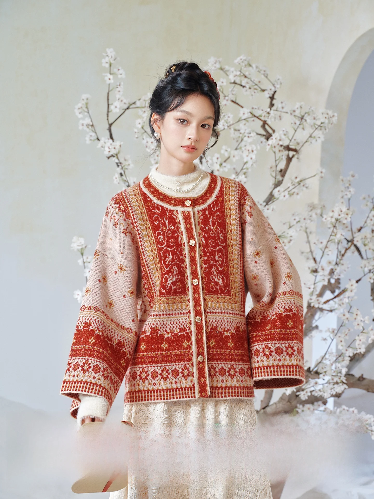 

Женский повседневный кардиган-свитер July Evening Original Hanfu Red Year, вязаный, свободного кроя, стройнящий, с открытым передом