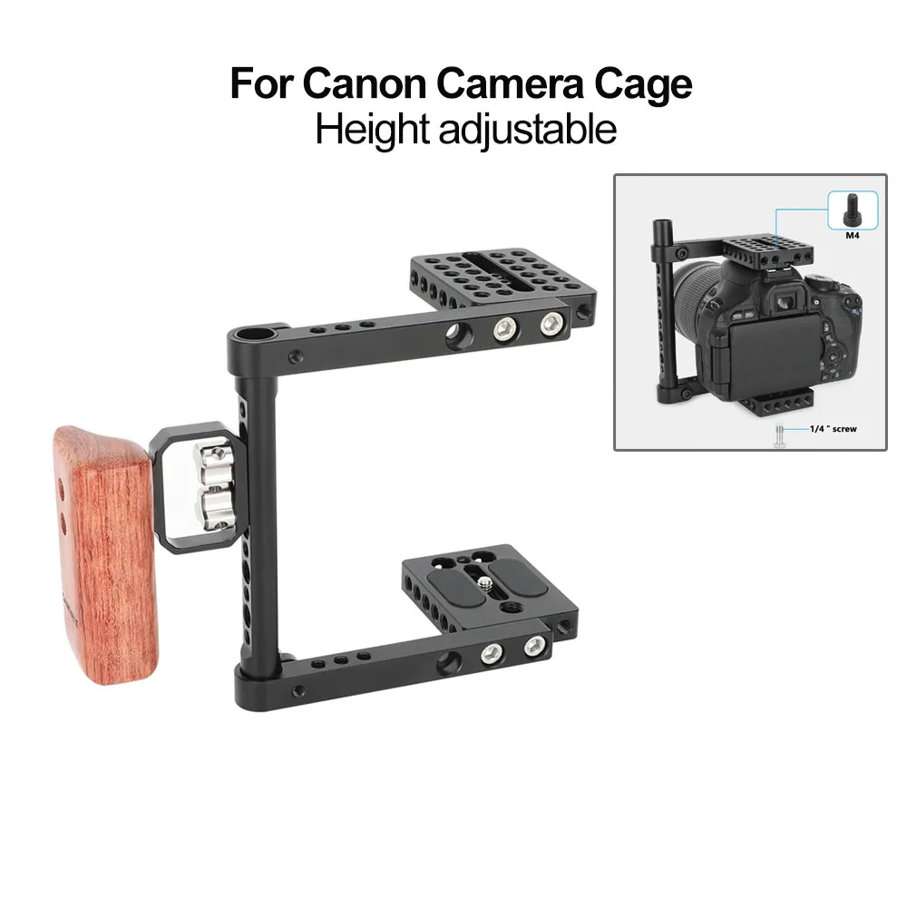 

CAMVATE For Canon DSLR Video Camera Cage Stabilizer Rig with Right Wooden Handle Height Adjustable Cage