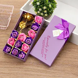 12pcs Soap Rose Romantic Scented Bath Soap Flowers Home Decor Fake Flower Wedding Pink Petal Valentine's Day Christmas Gift Box