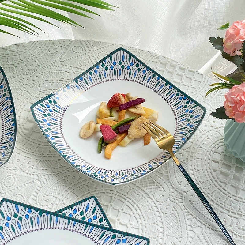 

Elegant 8-Inch Bone China Deep Dish Ceramic Dish Irregular Home Use Soup Plate New Style Four-Sided Dinnerware Set Dish