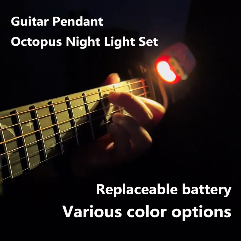 1pc Octopus Guitar Ornament Night Light, Suitable for Study Desk & Bedside Lamp, Comes with 10 Small Button Batteries
