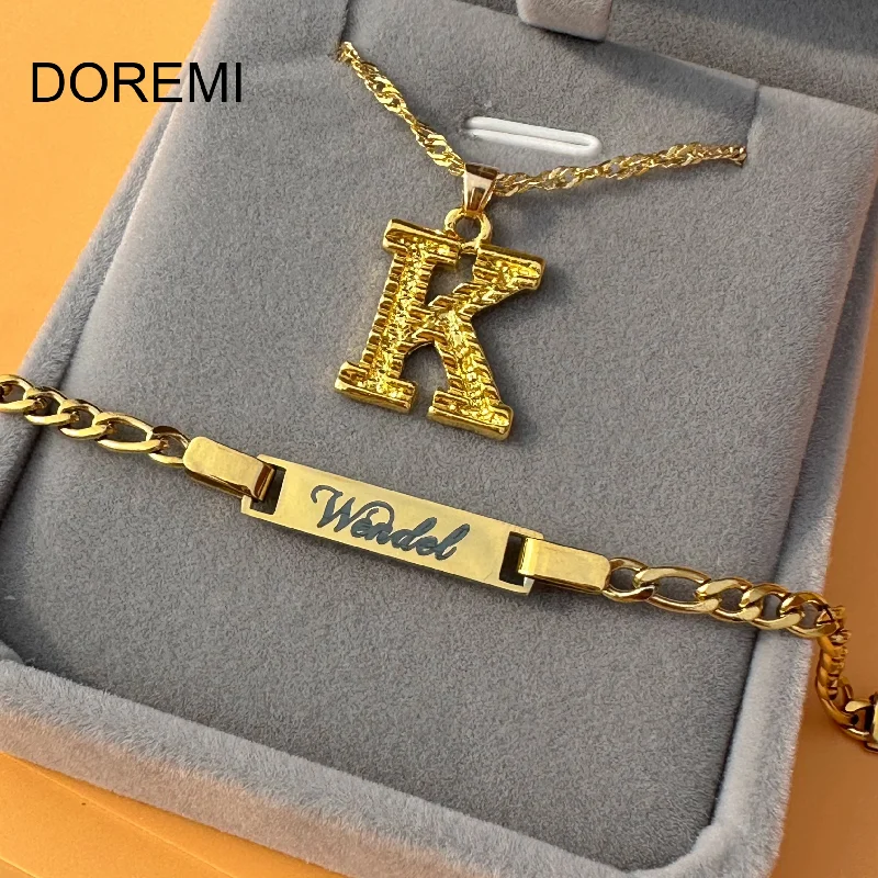 DOREMI Name Jewelry Set Box Earring Personalized Initial Letter Necklace Customized Name Engrave Bracelet Custom Jewelry Set