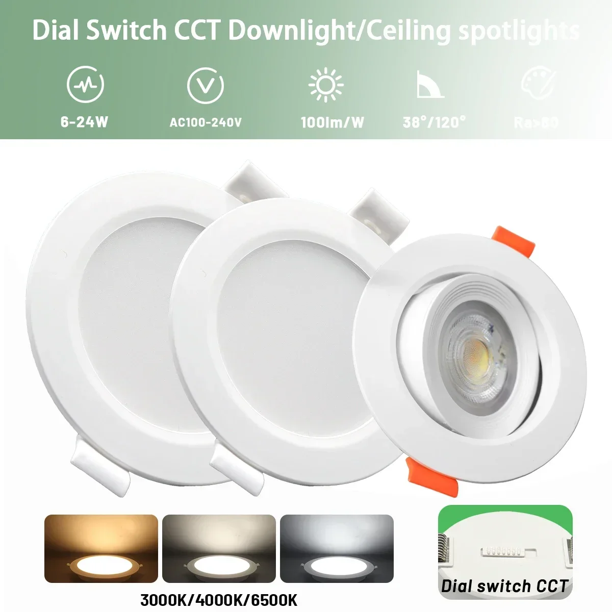 10pcs Downlight 3 CCT 3000K 4000K 6000K Focos Spot Recessed LED Ceiling Light  AC120V 220V Dial Swich Indoor Lighting