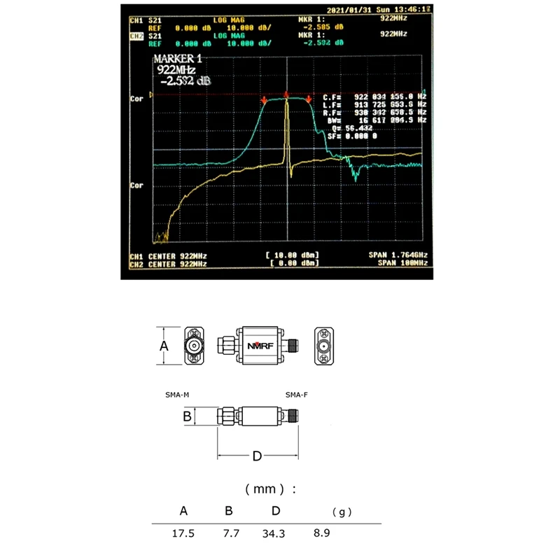 NMRF 1 PCS 922 Mhz Bandpass Filter 5Mhz SMA M F Interface Bandpass Filter Receiver