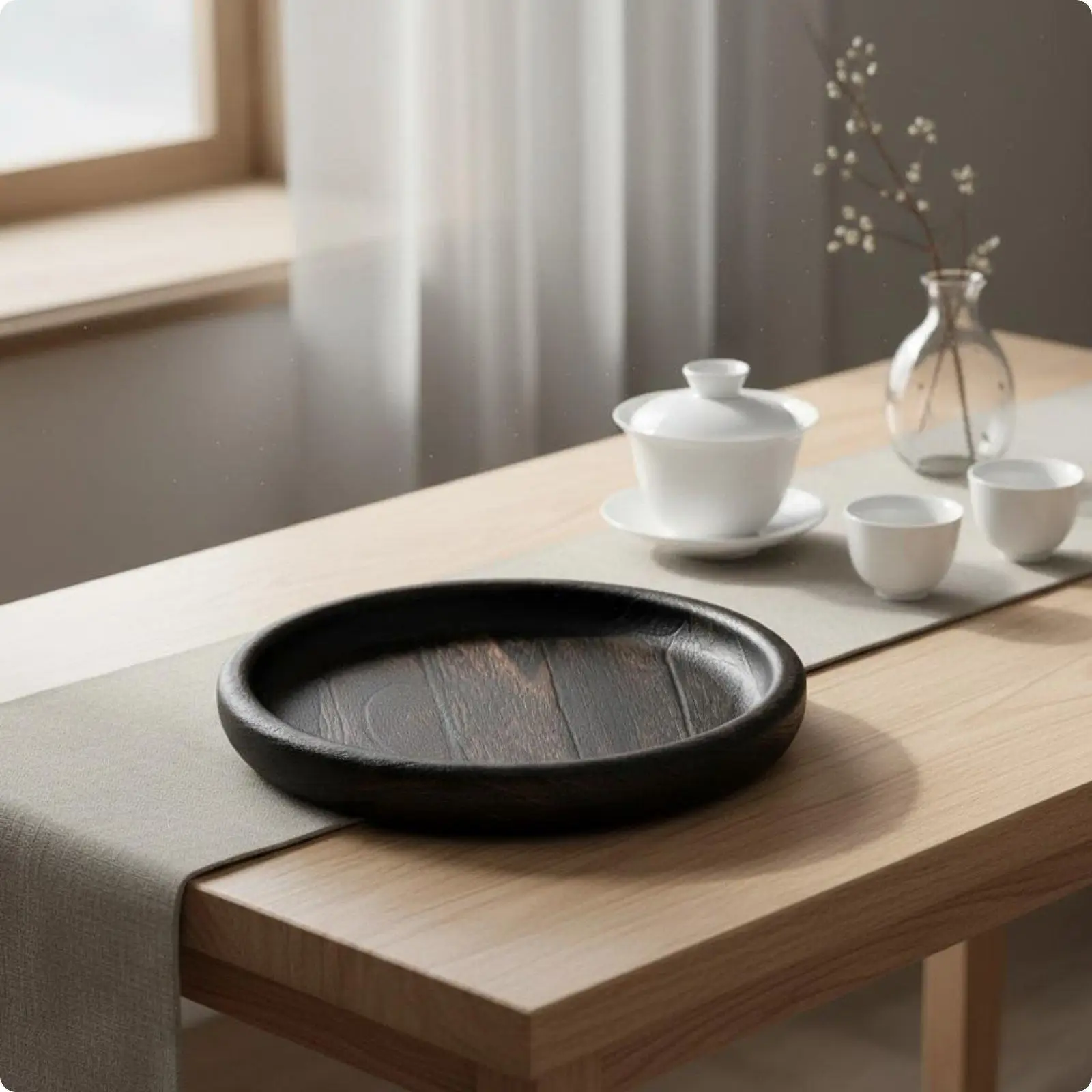 Serving Tray with Raised Edge Wood Round Tray Decor Centerpiece Tray for Home Decorating Luxury Table Design