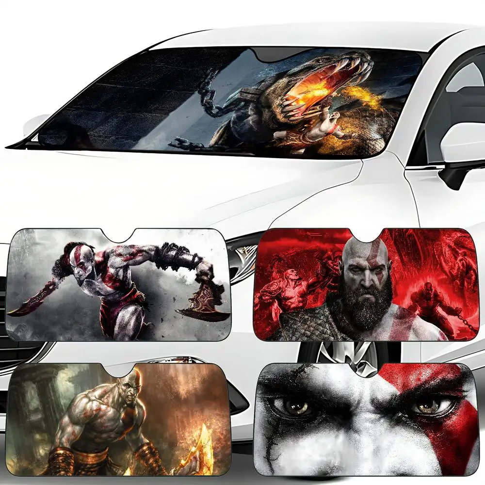 ゴッド・オブ・ウォー ゲームカーサンシェード 130x70cm 車用サンシェード フロントガラスカバー UV保護 自動バイザーアクセサリー 車用