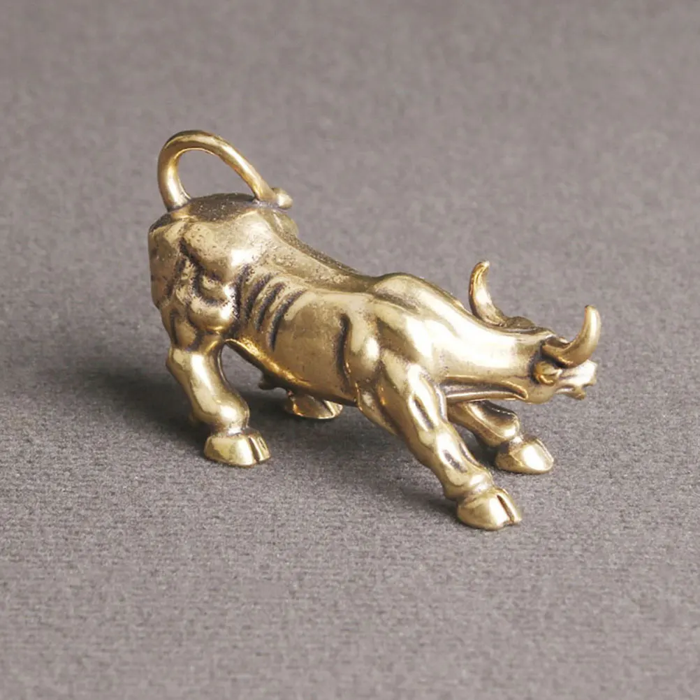 

Vintage Brass Mini Bull Statue Handcrafted Decorative Figurine Feng Shui Symbol for Office Living Room Desk Bookshelf Home Decor