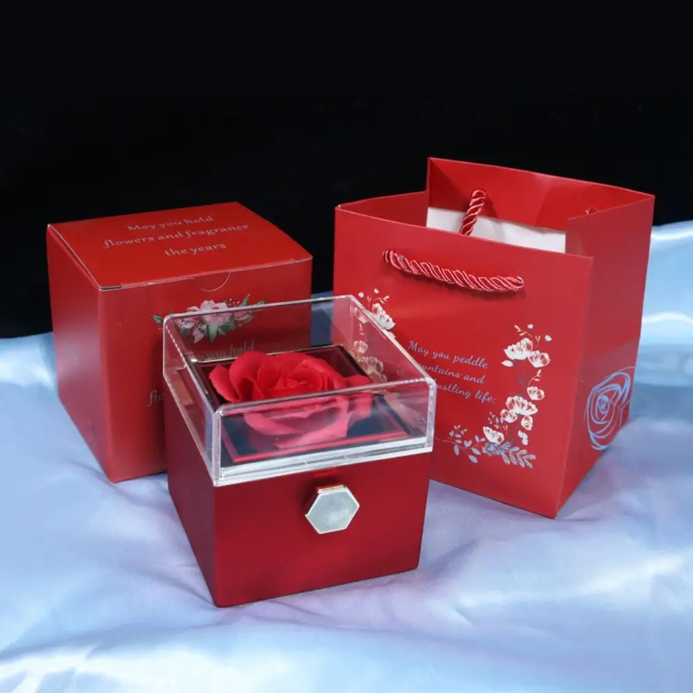 Eternal Rose Flower Jewelry Box Storage Case Double Lining Rotating Jewelry Box 180 Degree Acrylic Jewelry Gift Box