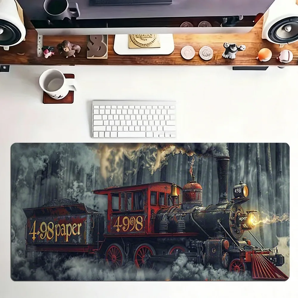 Large-sized retro steam train desk mat and mouse pad with retro train design pc accessories alfombrillas para escritorio