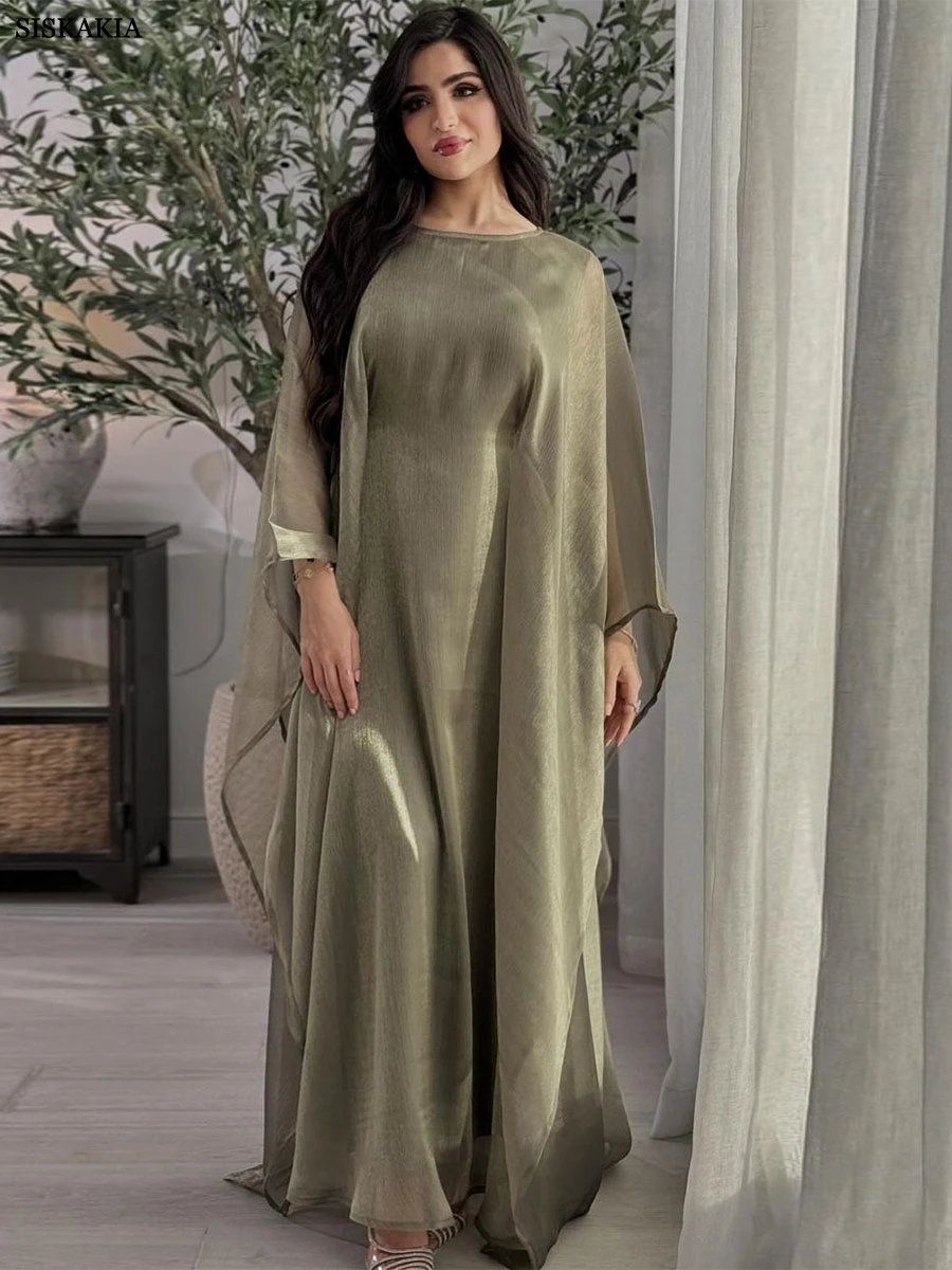 Siskakia Ramadan Dubai Mesh Solid abaya Muslim Elegant Women Evening Dress Long Veiled Kaftan Fashion Clothing