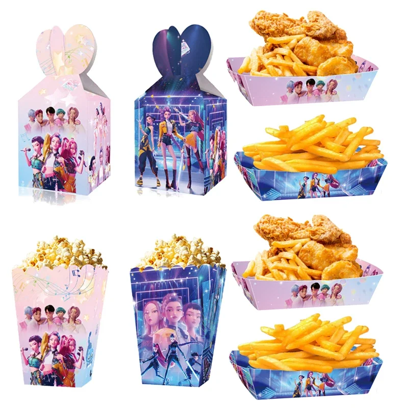 

KPop Demon Hunters Theme Party Supplies French Fry Boxes Food Packaging Box for Kid Birthday Party Candy Snacks Popcorn Box Tray