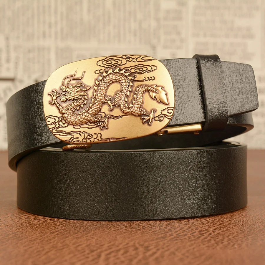 

Ethnic Style Flying Dragon in the Sky Automatic Buckle Men's Belt, Cowhide Fashion Casual Belt, Personalized Jeans Belt for Men