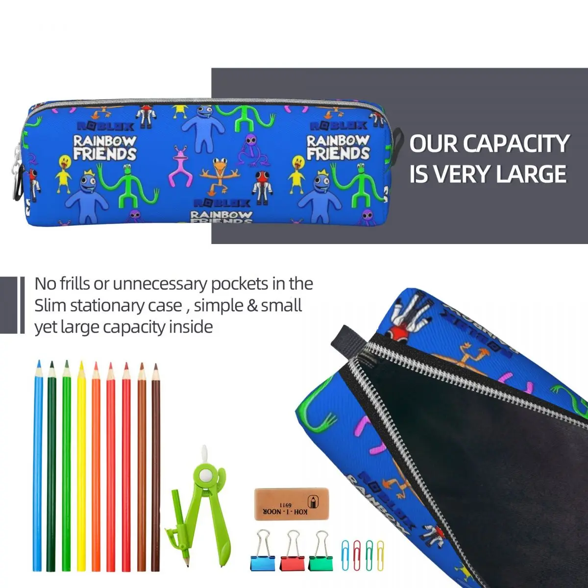 Rainbow Monster Game Cartoon Pencil Case Lovely Pen Box Bag Girl Boy Large Storage Students School Zipper Pencilcases