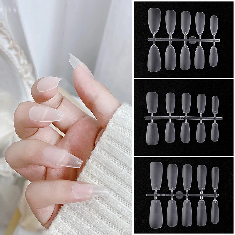 

100PCS No Trace Acrylic Long Coffin Ballerina False Nail Art Tips Full Cover Water Drop Manicure Artificial Fake Nails Tips