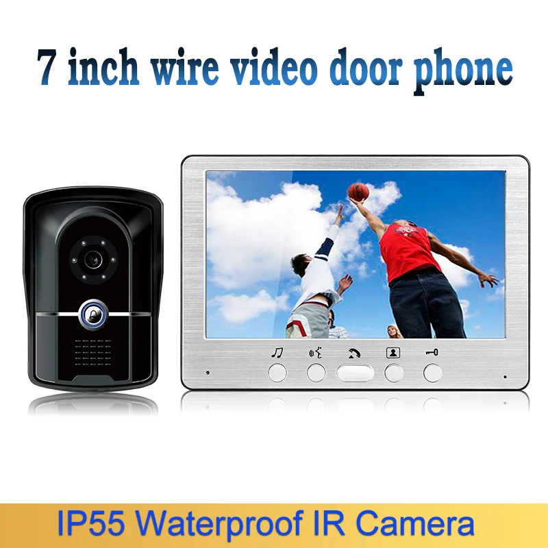 

SYSD Wired 7'' Monitor Video Doorbell Intercom for Home Infrared Night Vision with Unlock Camera IP55 Waterproof