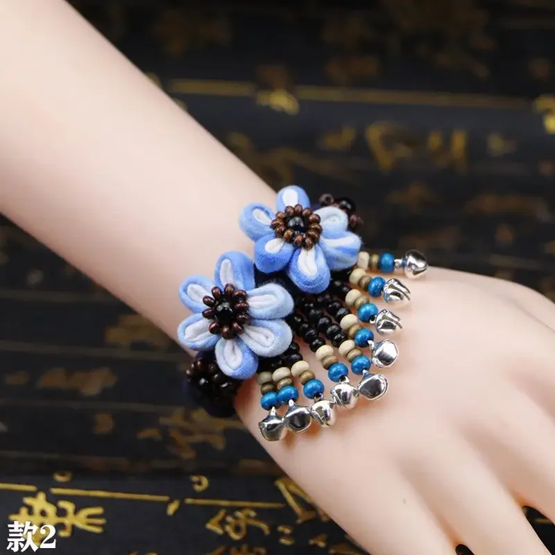 2025 Luxury Blue Dye Bracelet China Yunnan Dali Ethnic Style Big Flowers Fine Tie Dye Cloth Blue Hand-woven Hand Rope Jewelry