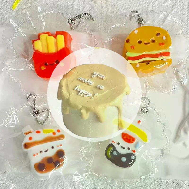 1Pc schattig gesimuleerd voedsel frietjes en hamburgers siliconen speelgoed - stressverlichting, langzame rebound sleutelhanger cadeau