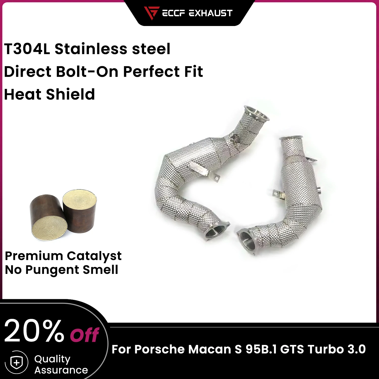 

ECCF Downpipe With Heat Shield For Porsche Macan S 95B.1 GTS Turbo 3.0 Aggressive Exhaust Sound High Flow Performance Upgrade