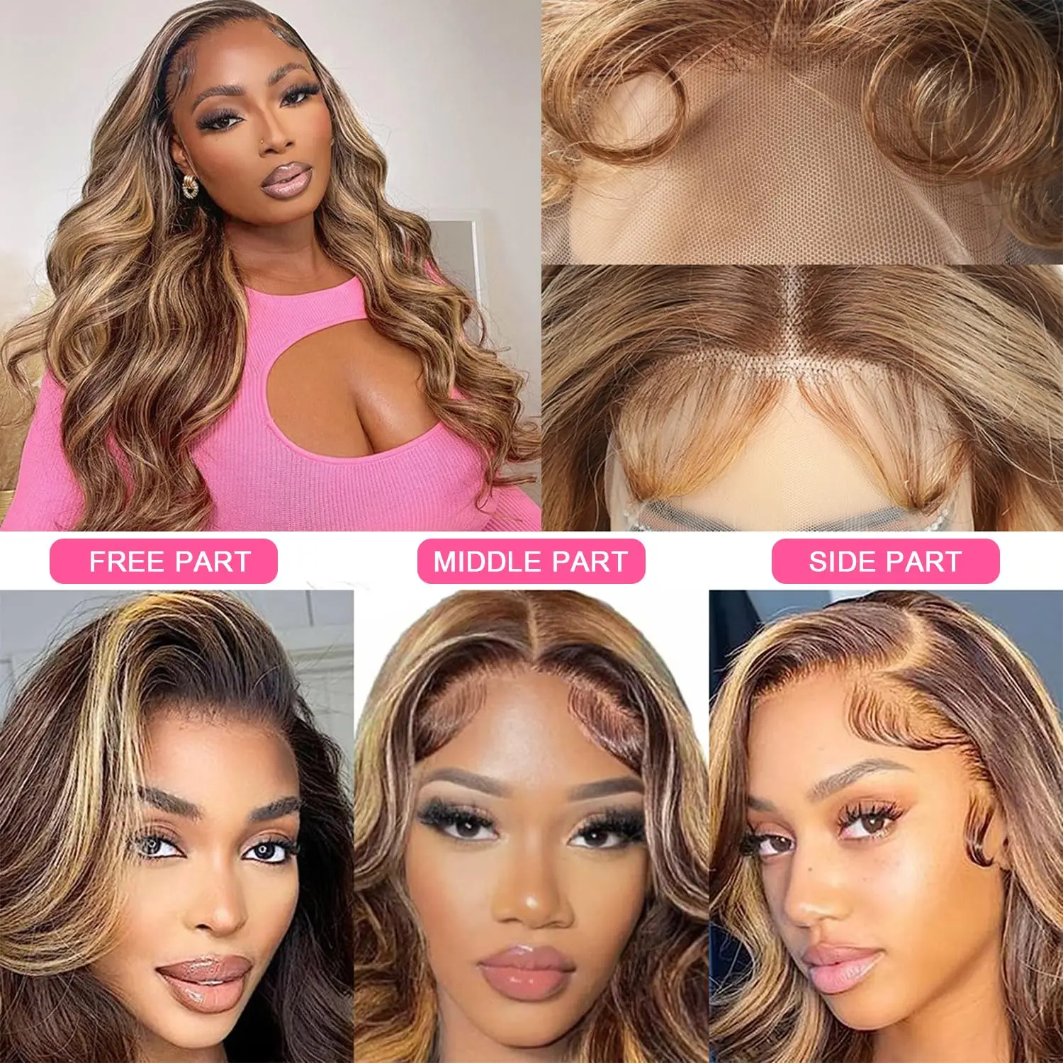 30 inch Body Wave Highlight Ombre 13x6 Lace Front Wig Human Hair 13x4 Lace Front Wig P4/27 Colored Curly Wig Blonde Glueless Wig