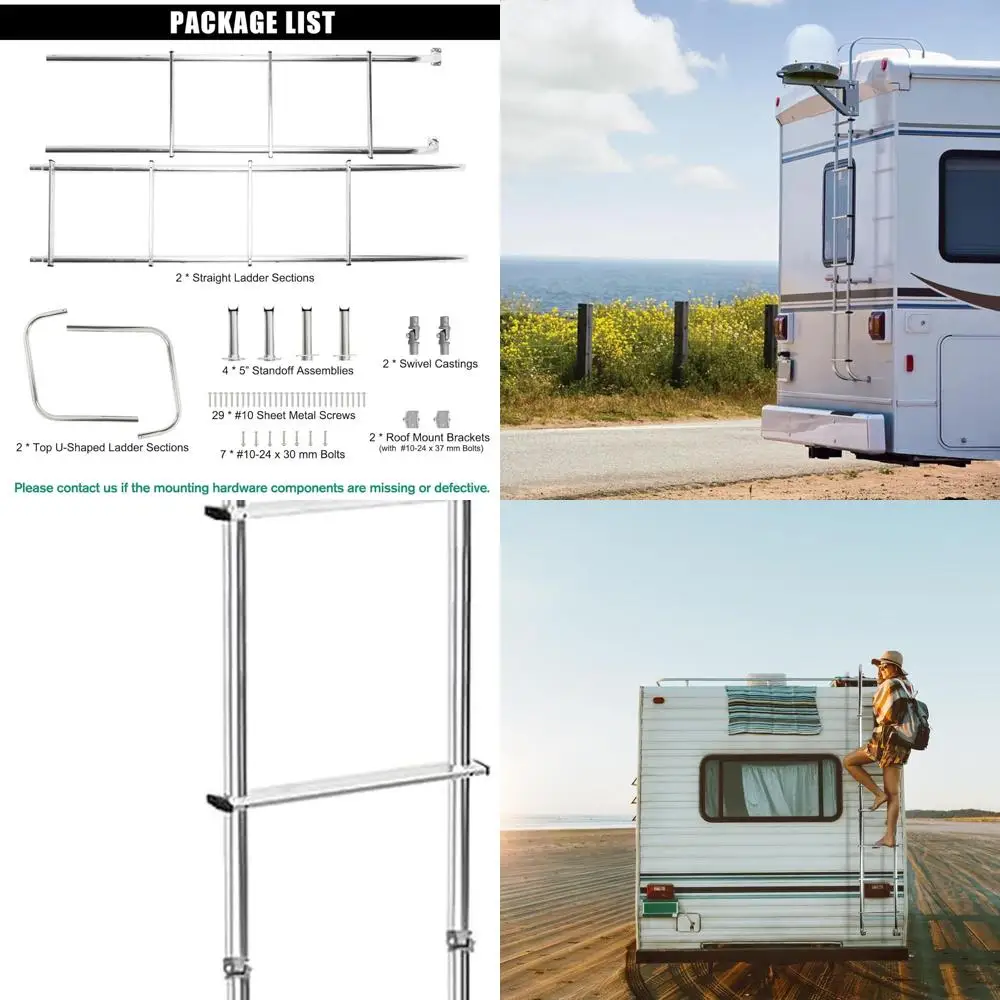 

Universal Exterior RV Ladder, 7.6FT-8.4FT Aluminum Travel Trailer Ladder, 250lbs Capacity, Sliver