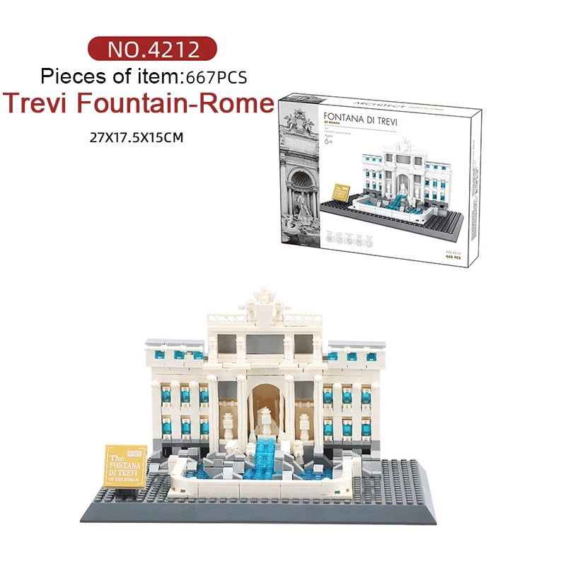 4212 Architecture Rome Trevi Fountain Miniature building City Modular Building Blocks Educational Collection DIY Toys 667+pcs