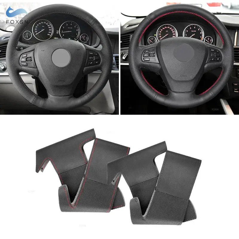 For BMW X3 F25 2011-2016 X5 F15 2013-2017 Perforated Leather Hand-stitched Car-styling Interior Steering Wheel Cover Trim