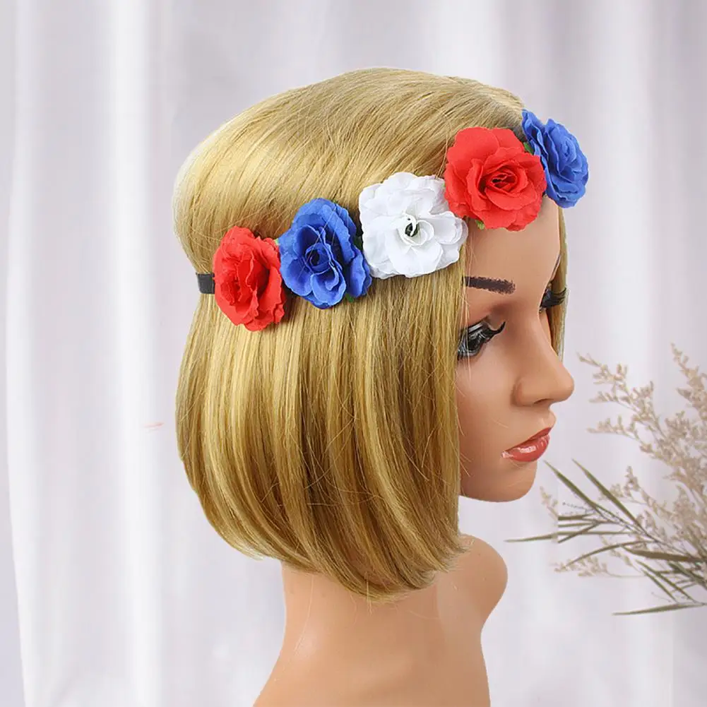 Hair Hoop Flower Headband Artificial Flower Stretchy Headband Red White Blue Women Elastic Head Band Hair Band Styling Tools