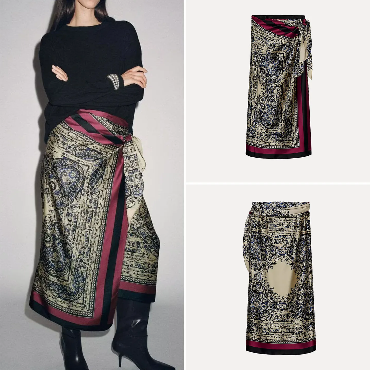 

Z женская модная простая персональная юбка-шарф с узором пейсли, новинка 2025, верхняя юбка-миди H-Line для женщин