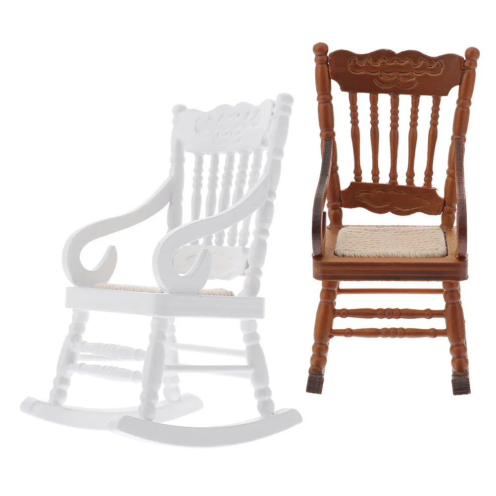 

2Pcs Miniature Dollhouse Rocking Chair Wooden 1:12 Scale Vintage Design Furniture Christmas Gift Tiny House Decoration