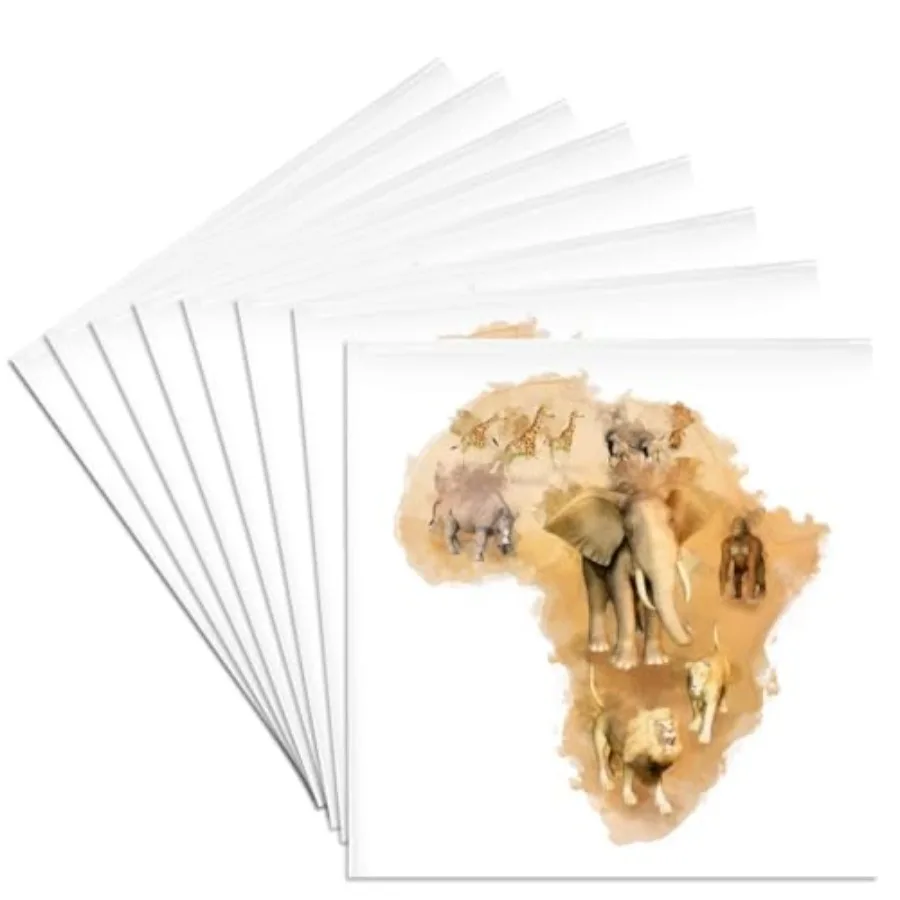 

CST_38675_4 Набор из 8 керамических подставок для чашек с изображением животных в африканском стиле