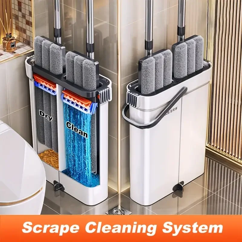 Hand Free Flat Mop JOYBOS 40cm Spin Floor Cleaner Combo Set With Bucket Washable Microfiber Wet Dry Bathroom Toilet  Home Mops