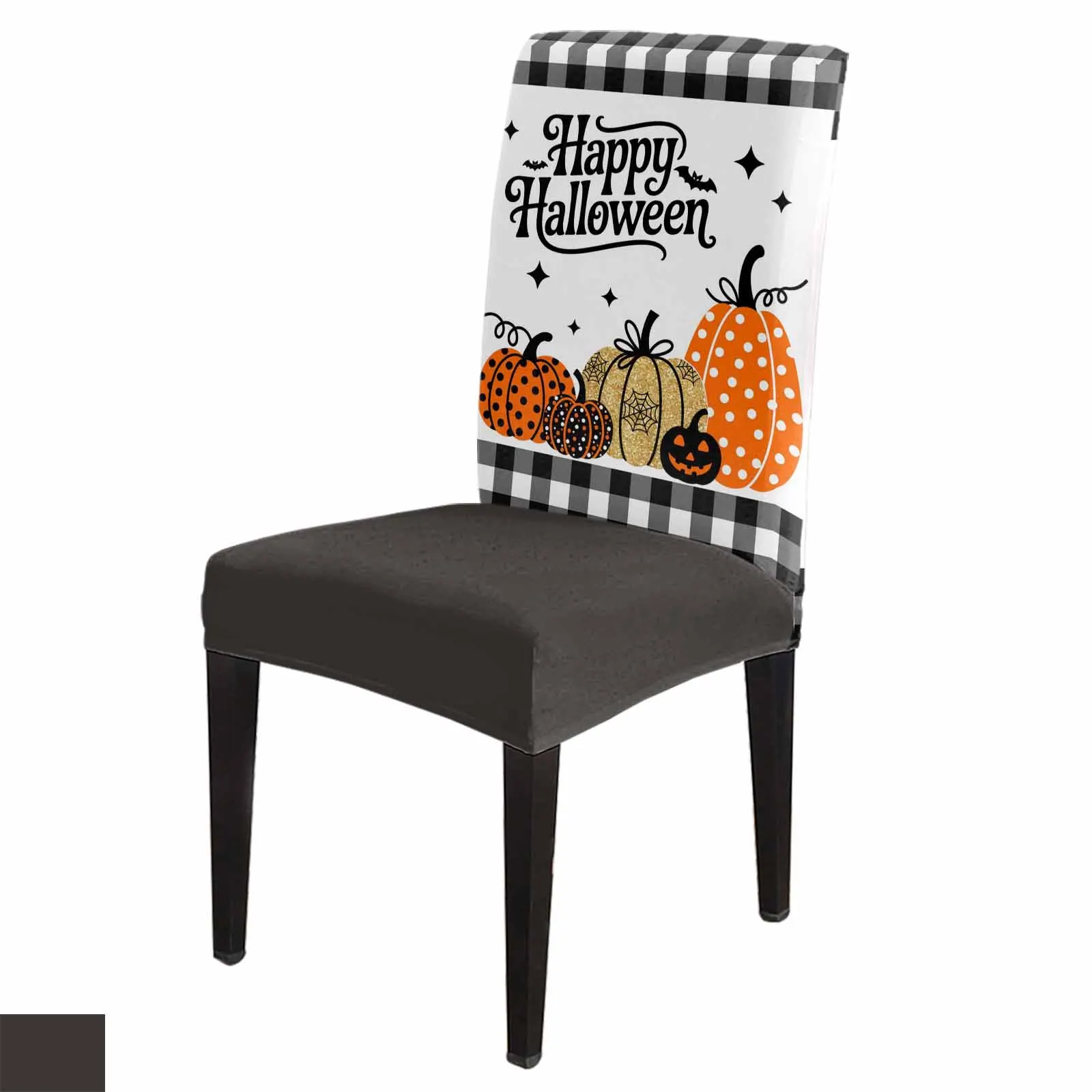 

Happy Halloween Pumpkin Plaid Spandex Chair Cover Office Banquet Chair Protector Cover Stretch Chair Cover for Dining Room