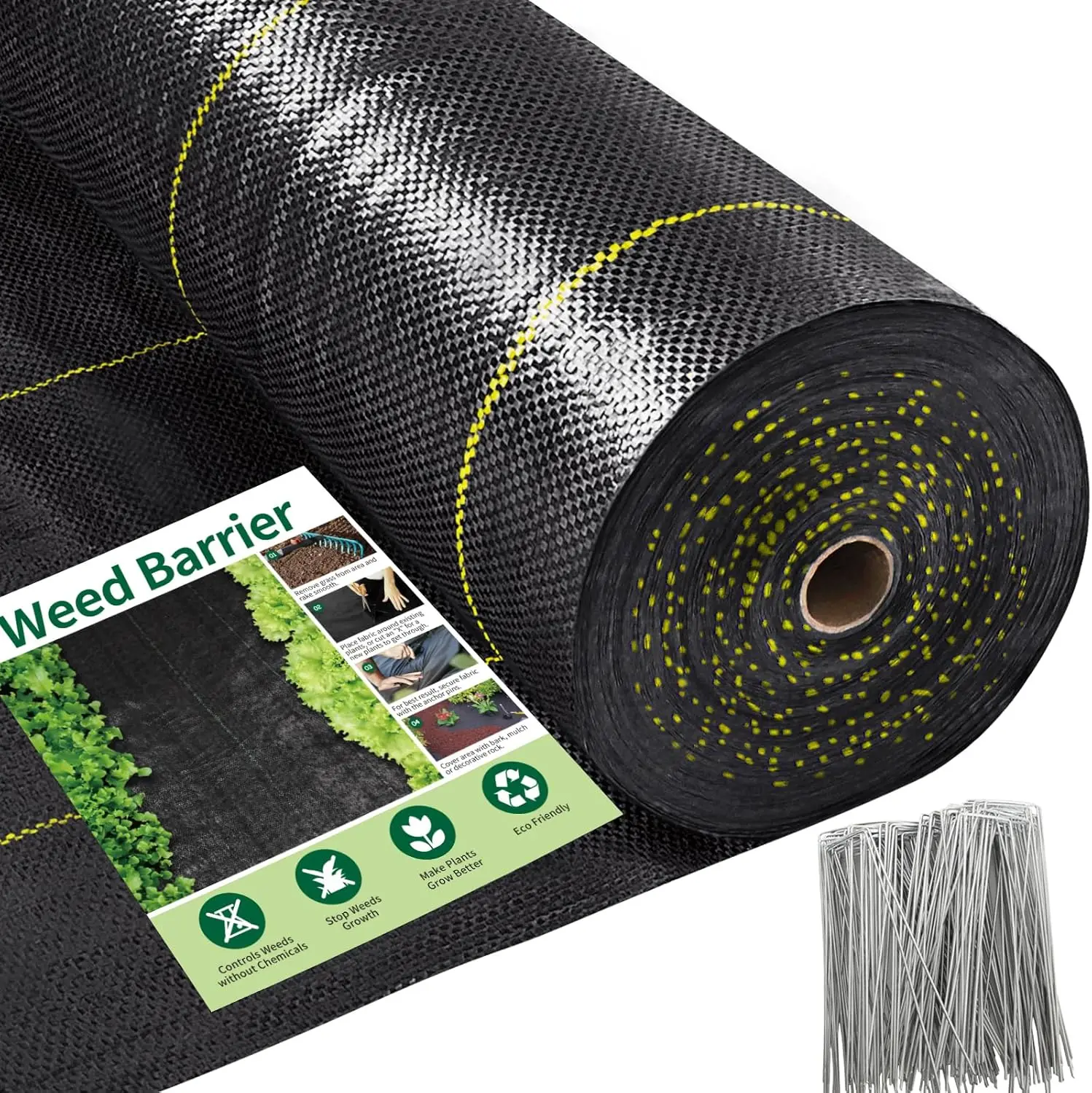 3ftx100ft Heavy Duty Weed Barrier Fabric, UV Resistant Ground Cover with Staples for Gardens/Yards/Landscaping