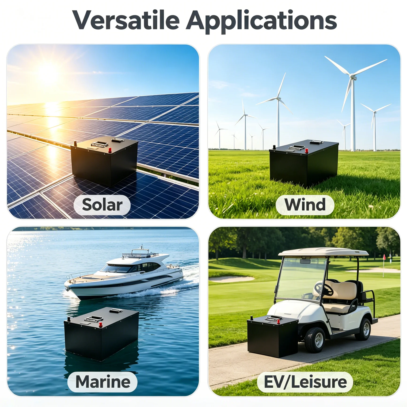 High 36V 80Ah-150Ah LiFePO4 Battery Pack with Built-in BMS & 43.8V 10A Charger for Solar Wind Energy Storage Trolling Motor Boat