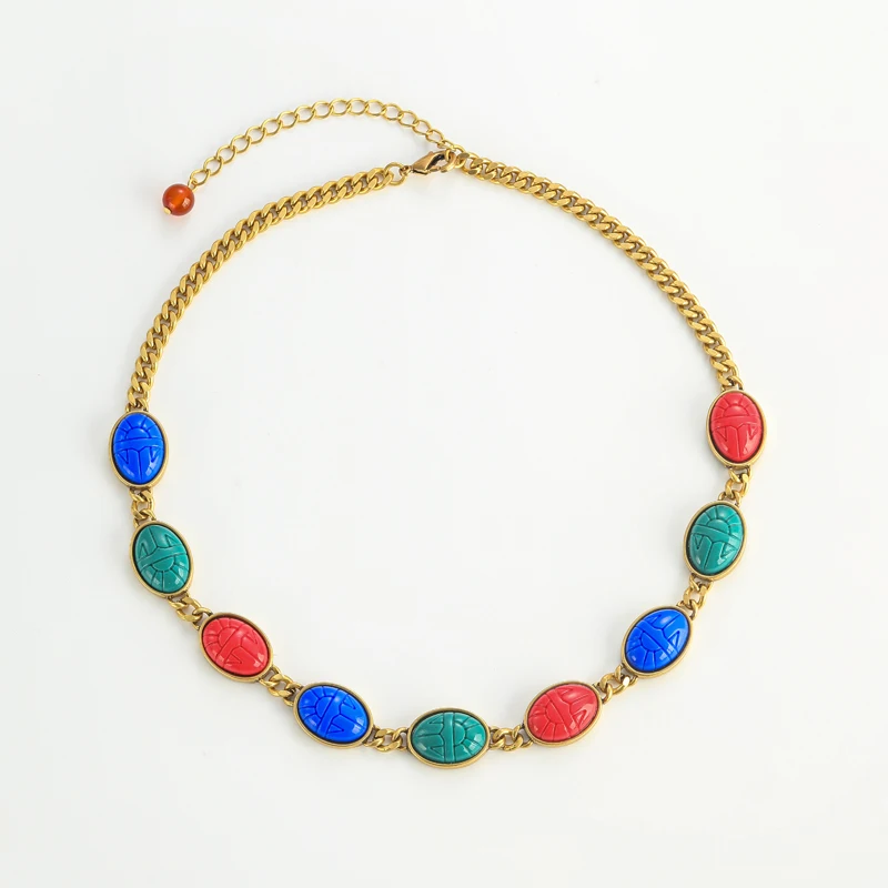 Vintage Blue Natural Stone Choker Necklaces Collar Sun For Woman Gothic Accessories Antique Gold Color Luxury Dubai Jewelry 2025