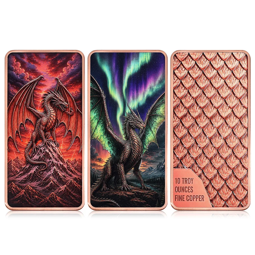 10 Troy Ounces Fine Copper Dragon Bar Dual-sided Dragon Art Scale Pattern Reverse Embossed Myth Creature Collectible Medal Gift