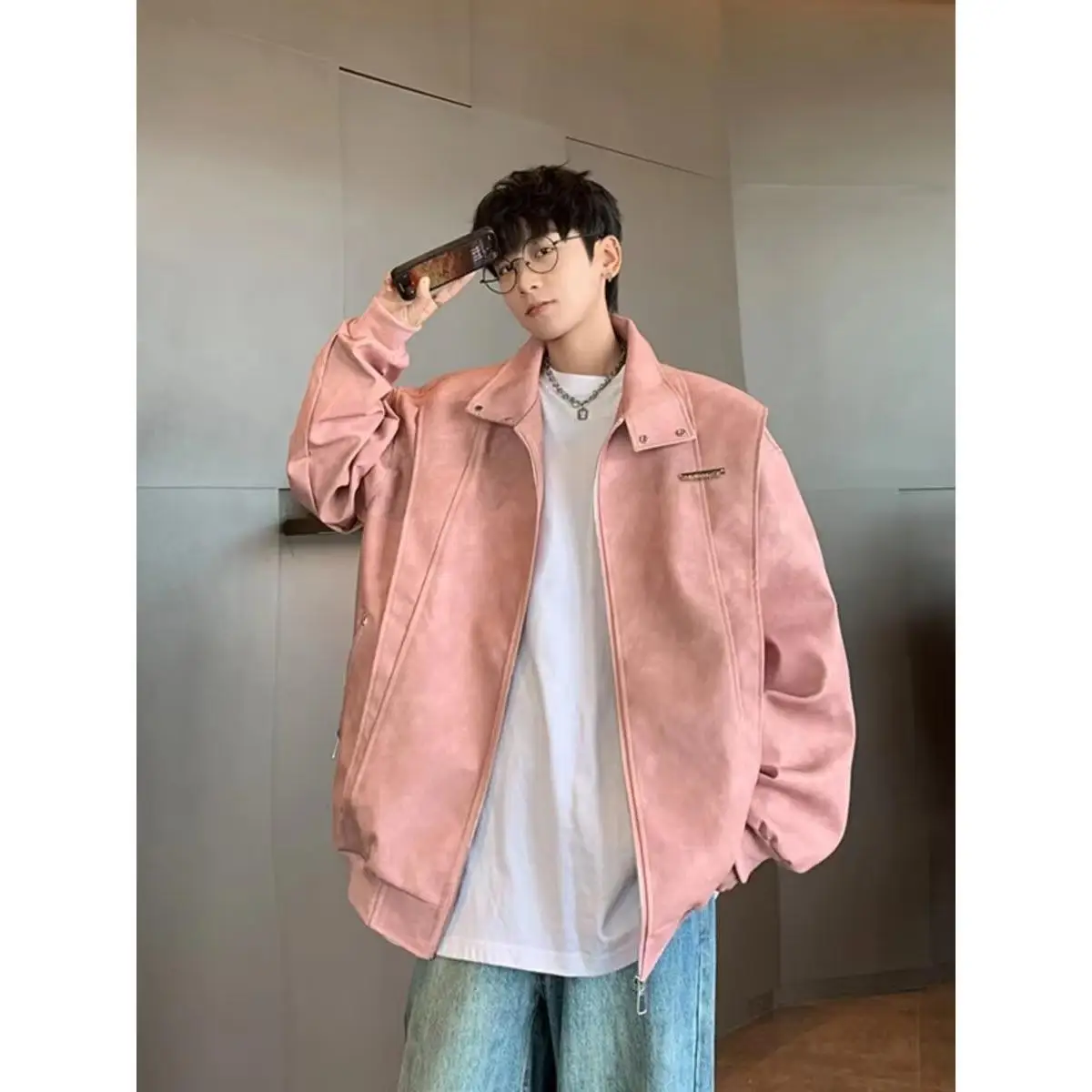 European and American street fashion loose fitting leather jackets for men trendy and handsome high-end leather jackets y2k top