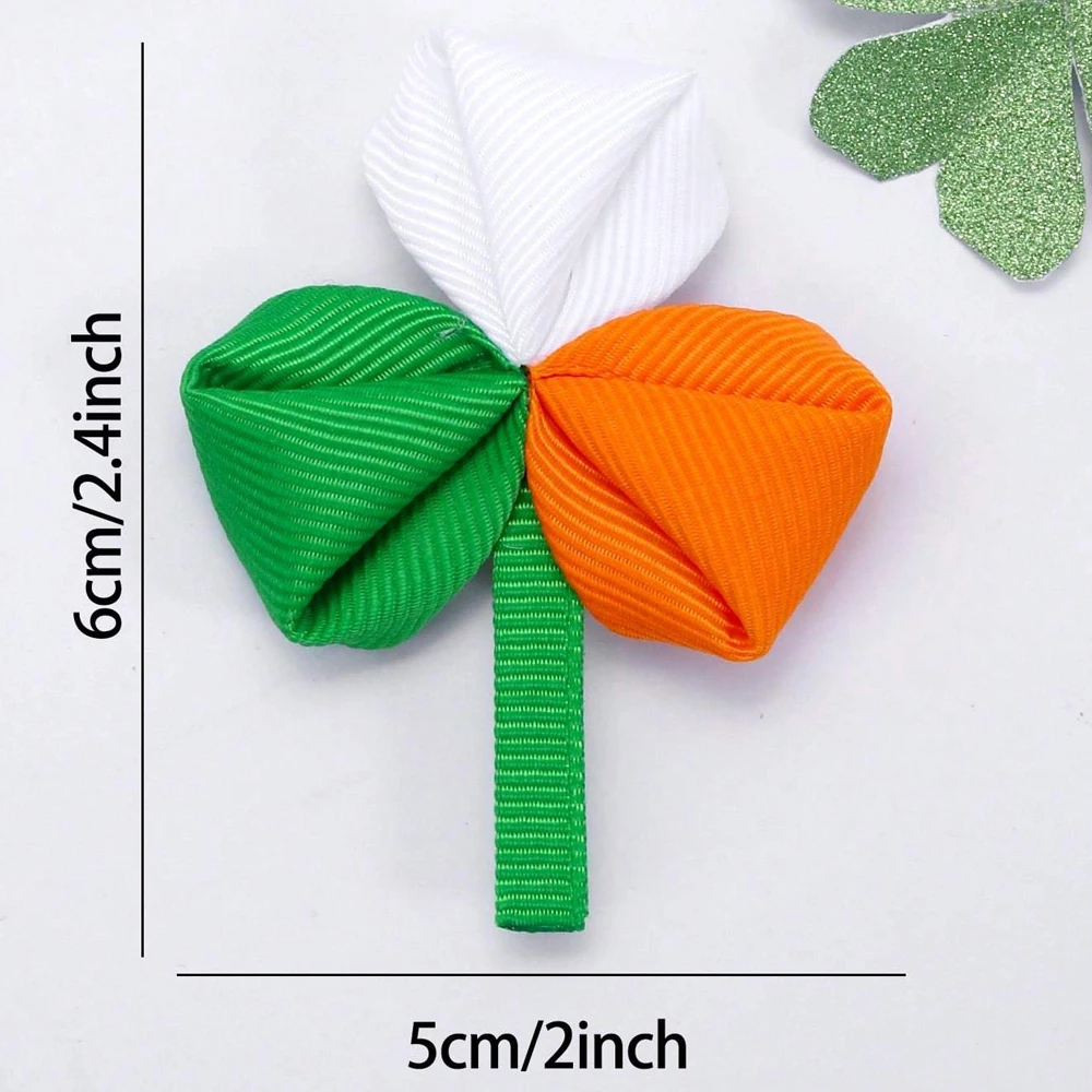 مشبك شعر ربطة عنق شامروك لعيد القديس باتريك للأطفال، دبوس شعر رائع للحفلات باللونين الأخضر والذهبي