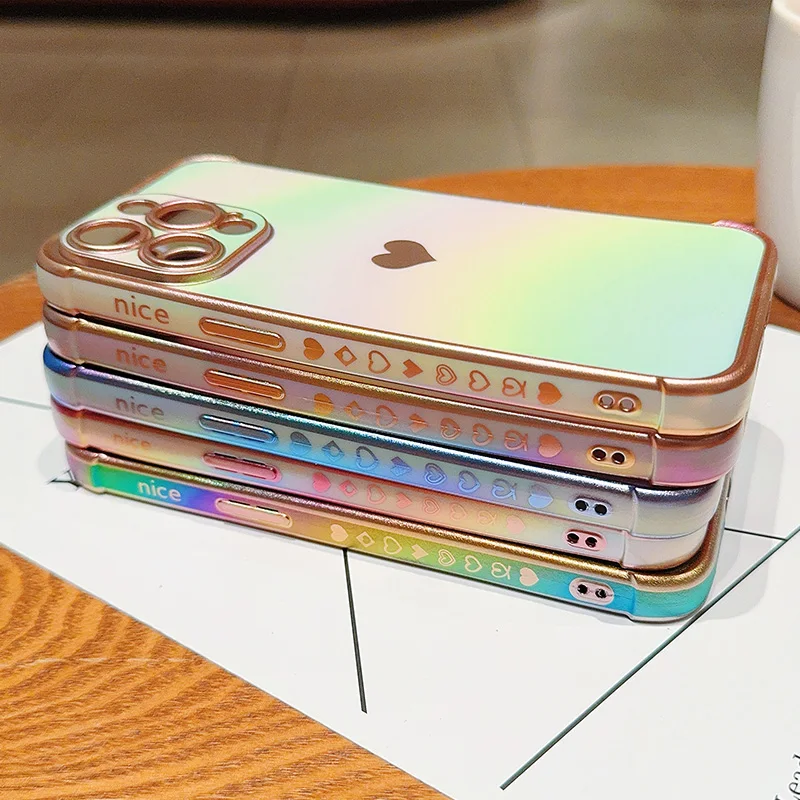 Custodia per telefono con cuore d'amore laterale glassa colorata per IPhone 17 16 15 Pro Max 14 13 12 11 Cover posteriore antiurto